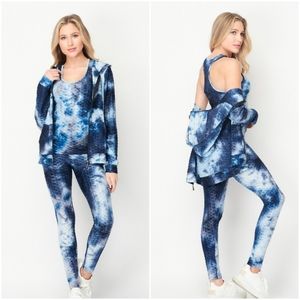 3 Piece Tie Dye zip up Hoodie/ leggings set